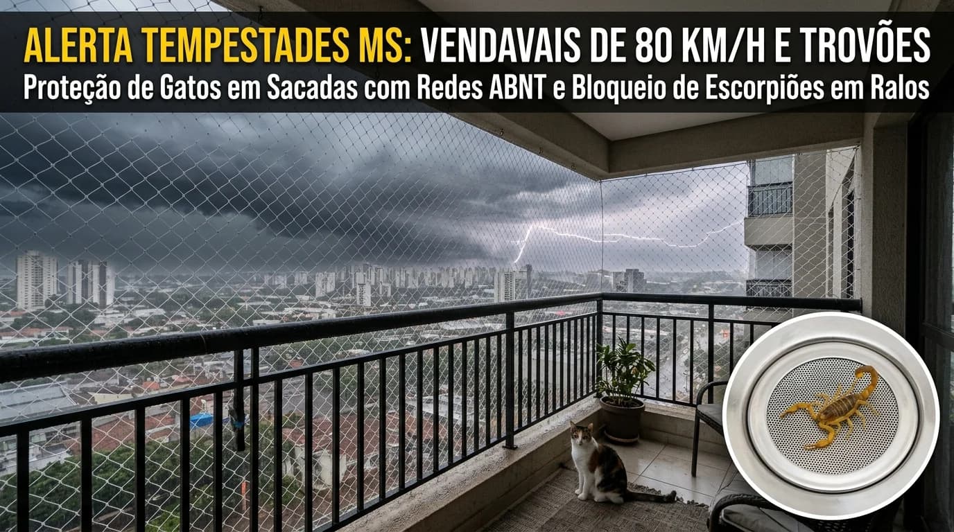 Alerta INMET para Tempestades em MS (13/10/2026): Vendavais de 80 km/h, Pânico de Gatos com Trovões e Invasão de Escorpiões por Ralos Sanitários