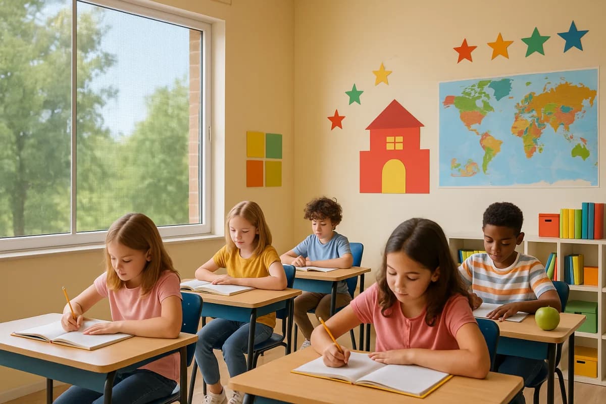 Ambiente escolar com telas mosquiteiras garantindo proteção e conforto aos alunos