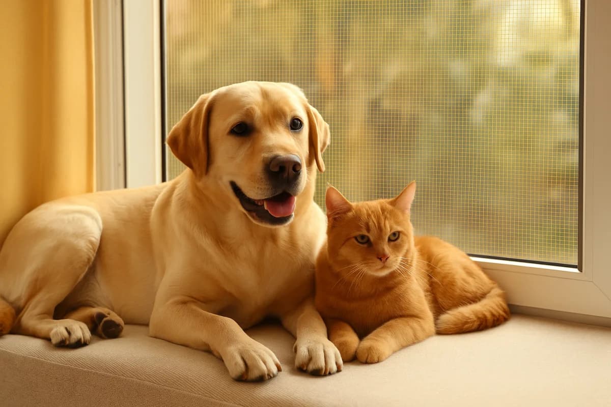 Casa com pets protegida por telas mosquiteiras resistentes