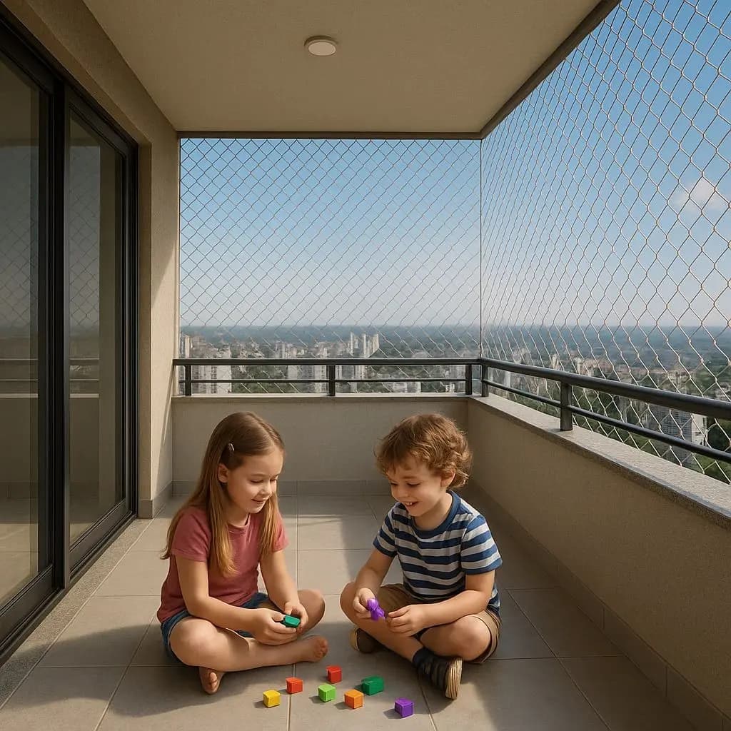 Tela de proteção para crianças instalada em sacada