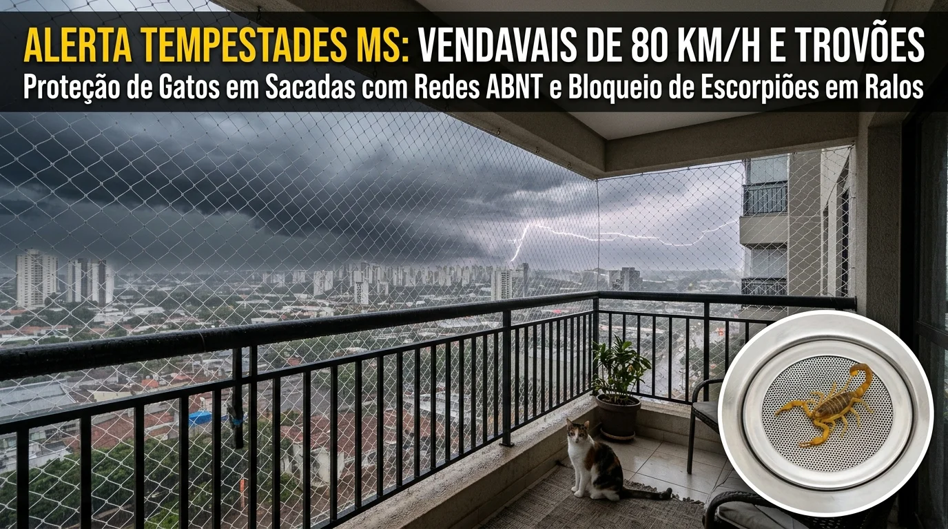 Alerta INMET para Tempestades em MS (13/10/2026): Vendavais de 80 km/h, Pânico de Gatos com Trovões e Invasão de Escorpiões por Ralos Sanitários | UauTelas