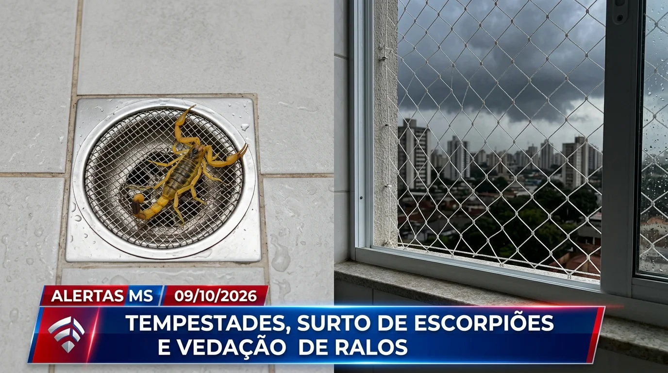Alerta de Tempestades e Surto de Escorpiões em MS (09/10/2026): Como Vedar Ralos com Tela Inox e Revisar Redes de Proteção pós-Chuvas