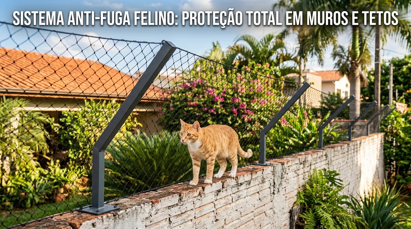 Gato Fujão: Sistema Anti-Fuga com Hastes 45° e Fechamento de Teto em Redes de Proteção em Campo Grande MS