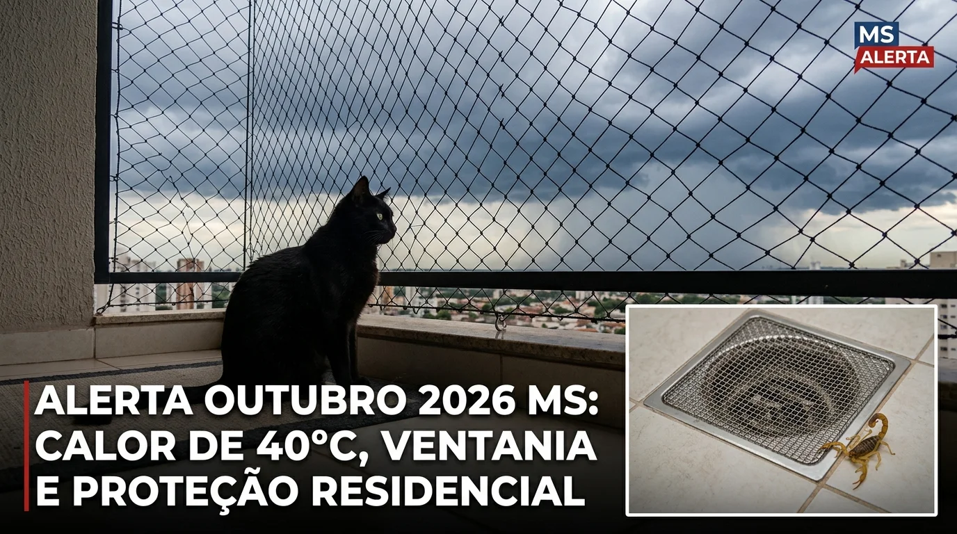 Onda de Calor de 40°C e Tempestades Repentinas em MS (Outubro/2026): Como Proteger Gatos em Sacadas e Bloquear Escorpiões pós-Chuvas