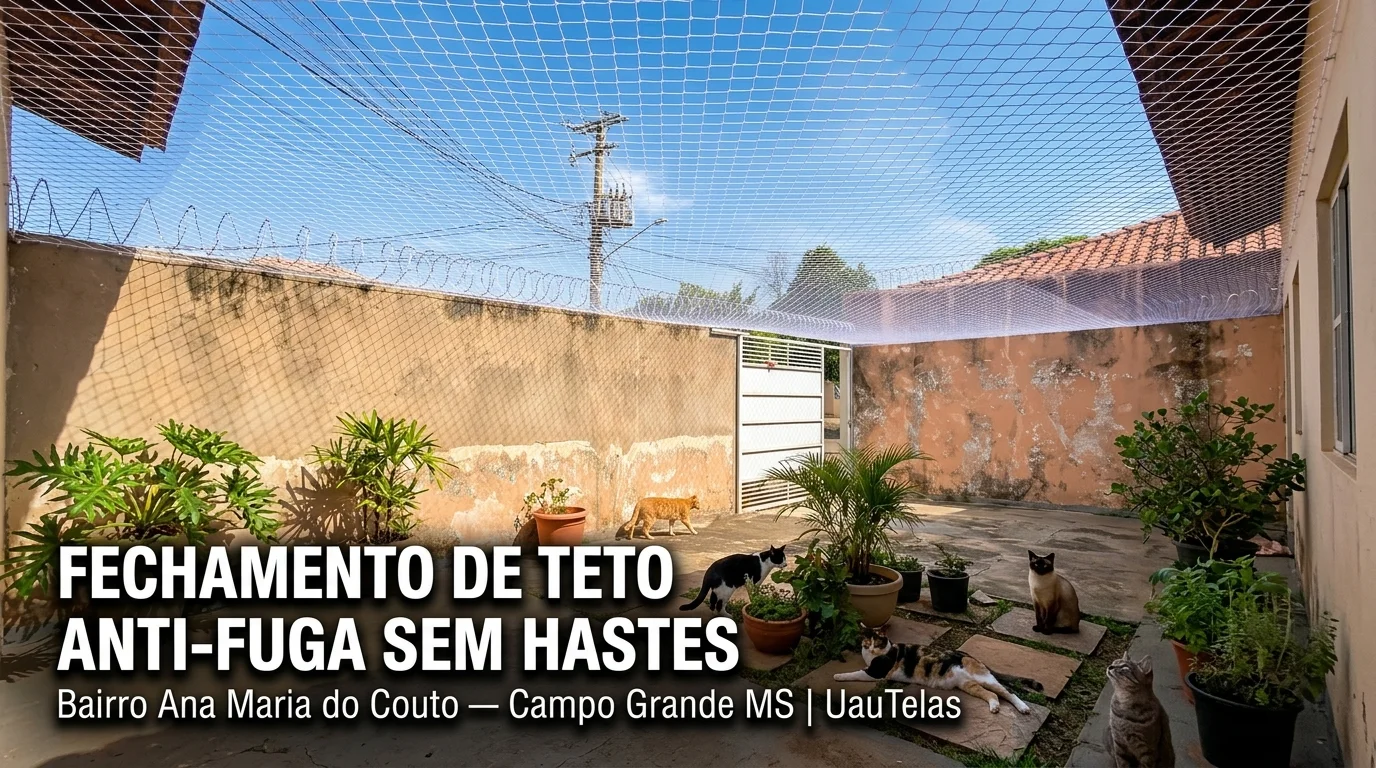 Fechamento de Teto Anti-Fuga para Gatos Sem Hastes: Instalação no Bairro Ana Maria do Couto, Campo Grande MS