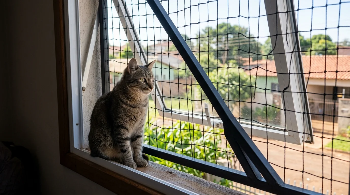Rede de Proteção em Janela Basculante com Estrutura de Ferro Externa em Sidrolândia MS: Proteção Dupla para Crianças e Pets Sem Furar a Parede por Dentro
