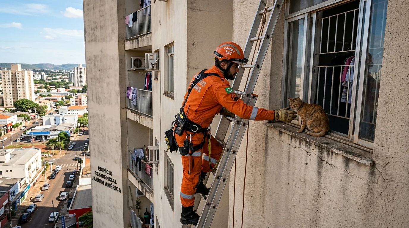 Bombeiros Resgatam Gato em Sacada no Jardim dos Estados: O Perigo da Falta de Redes de Proteção em Prédios de Campo Grande