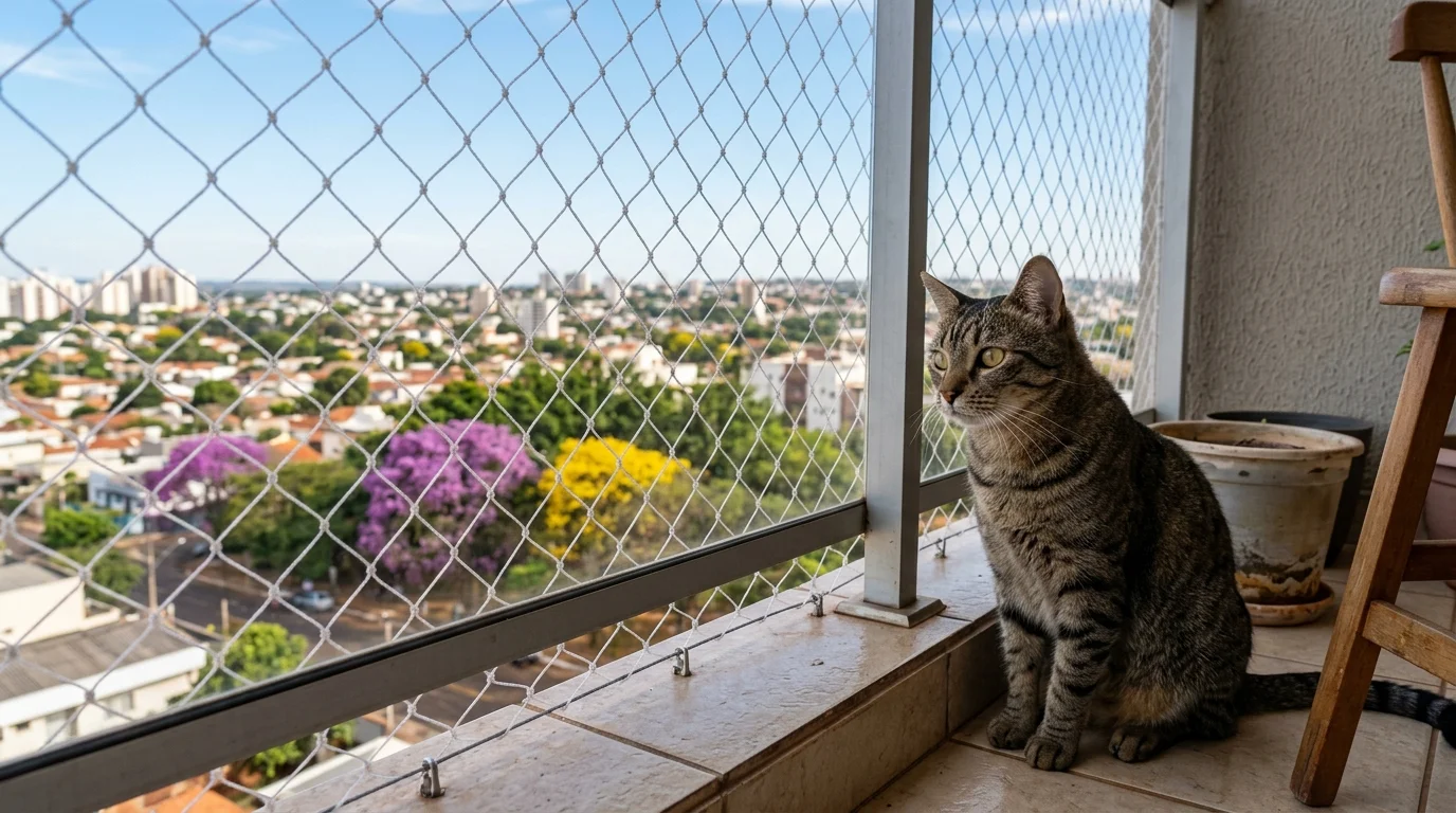 Síndrome da Queda em Gatos na Primavera: Por que Apartamentos em Campo Grande (MS) Exigem Redes com Malha 3x3 cm e Certificação ABNT